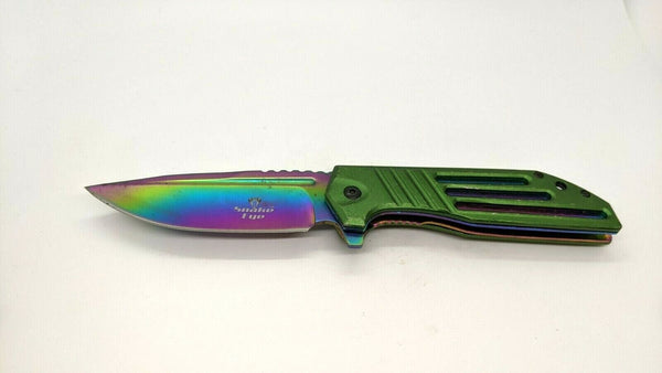 Snake Eye Rainbow Folding Pocket Knife Assisted Plain Liner Lock Aluminum Handle