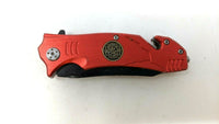 Fire Fighter Stainless Steel Folding Pocket Knife Combo Edge Liner Lock Red/Blk