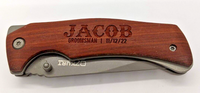 OzKurt All Wood Personalized Handle "Jacob Groomsman " Folding Pocket Knife