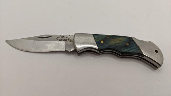 Best Buy Demascus Steel Quality Folding Pocket Knife Peacock Blue Wood Handle