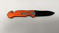 RoadPro Survival Folding Pocket Knife Plain Edge Liner Orange Aluminum Assisted
