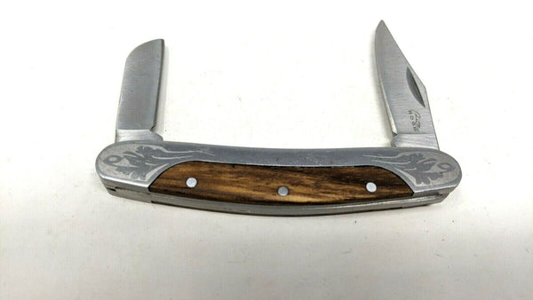Rite Edge 2 Blade Folding Pocket Knife Wood w/Etched Stainless Steel Bolsters