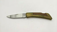 Vtg Gerber Portland OR 97223 Folding Pocket Knife Plain Lockback Wood & Brass