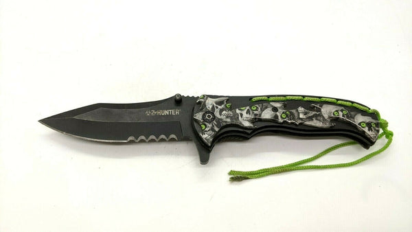 Z-Hunter ZB-144 Folding Pocket Knife Spring Assisted Combo Edge Liner Lock Skull