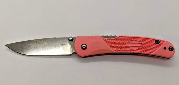 Harley Davidson 440C 13551 USA Pink Plain Edge Drop Point Folding Pocket Knife
