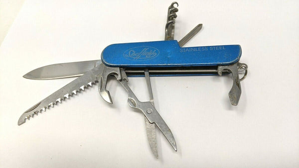 Sheffield Stainless Steel Swiss Army Knife Blue Corkscrew Bottle & Can Opener