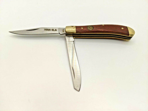NRA-ILA Stone River 2-Blade Sm Trapper Folding Pocket Knife 3 Pin Wood Handle
