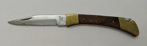 Unbranded Lockback Plain Drop Point Blade Wood Handle Folding Pocket Knife