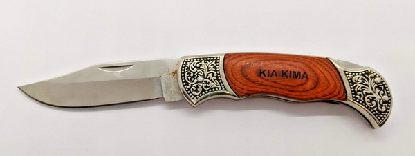 Unique Plain Edge Drop Point Engraved Wood "Kia Kima" With Detailed Handle Knife