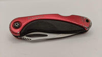Sheffield Partially Serrated Drop Point Folding Pocket Knife  Red & Black Handle