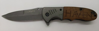 OZKurt USA Liner Lock Plain Drop Point Blade Wood Handle Folding Pocket Knife