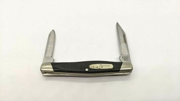 Buck USA 309 Dated 2008 Folding Pocket Knife 2 Blades Black Sawcut Delrin Handle
