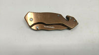 WarTech Tactical Rescue Folding Pocket Knife Gold Assisted Liner Lock Plain Edge