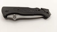 SOG Escape Clip Point Black Partially Serrated Pocket Knife with Fixed Belt Clip