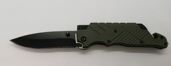 Unbranded Liner Combination Drop Point Green Folding Pocket Knife With Light