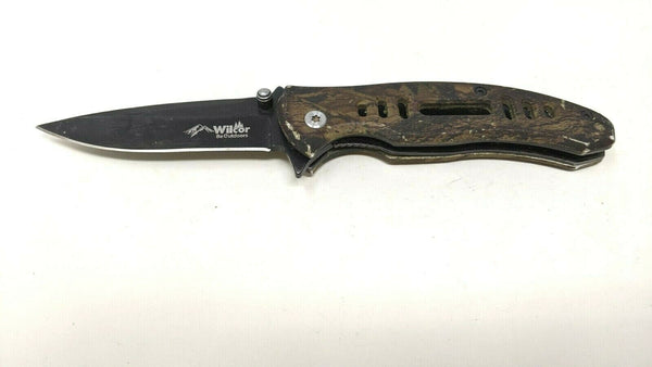 Wilcor Be Outdoors Folding Pocket Knife Plain Edge Liner Lock Rubber Coated Camo