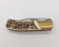 Unbranded Clip Point Plain Edge Ivory Brown Handle Liner Folding Pocket Knife