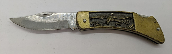 Unbranded Lockback Plain Clip Point Blade Gold Color Folding Pocket Knife