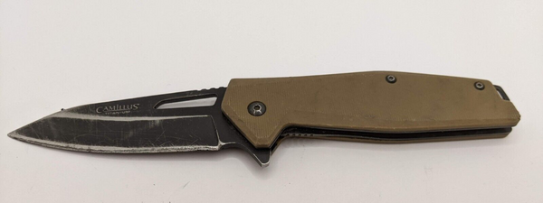 Camillus Plain Blade Folding Pocket Knife Tan G10 Handle Assisted Flipper