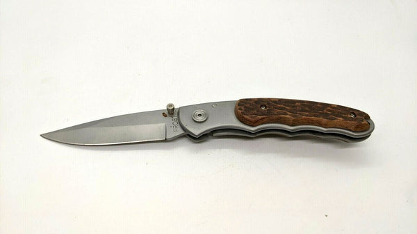 Frost Cutlery Matte Finish SS Blade Folding Pocket Knife Plain Frame Jigged Wood