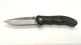 NWTF Folding Pocket Knife Plain Edge Liner Lock Black GFN Finger Grip Handle