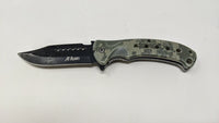 AI Blades Brand Folding Pocket Knife Plain Edge Camo Print Liner Lock Assisted