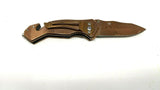 WarTech Tactical Rescue Folding Pocket Knife Gold Assisted Liner Lock Plain Edge