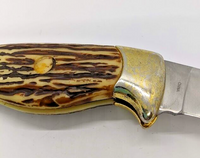 Unbranded Drop Point Plain Edge Gold Wolf Handle Lock Back Folding Pocket Knife