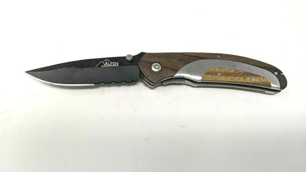 Alpin Outdoor Activities Folding Pocket Knife Liner Lock Wood Handle w/Stainless