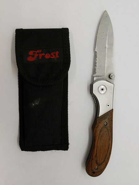 Frost Liner Lock Combination Drop Point Blade Wood Handle Folding Pocket Knife
