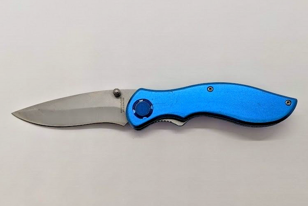 Frost Cutlery 440 Stainless Blue Handle Drop Point Folding Pocket Knife