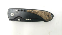 CAT USA Framelock Folding Pocket Knife Black Stainless Steel w/Wood Accent