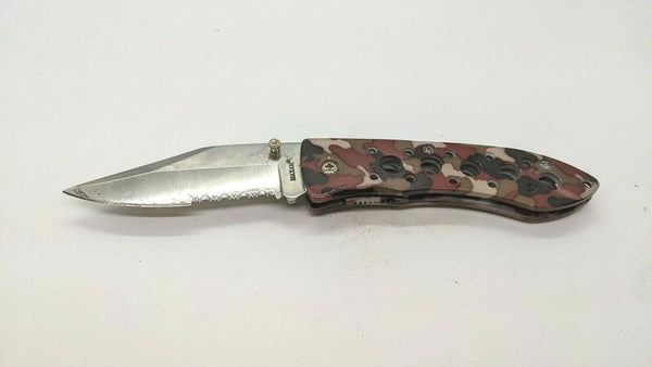 Maxam Liner lock Folding Pocket Knife Combo Edge Stainless Steel Camo Coated