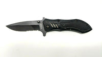 Black Tactical Liner Lock Combo Blade Folding Pocket Knife 440 Stainless Steel