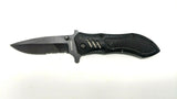 Black Tactical Liner Lock Combo Blade Folding Pocket Knife 440 Stainless Steel