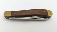 G+W Grand Way Double Blade Pocket Knife w/Wooden Brass Handle Plain Edge Blades