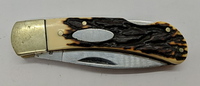 Unbranded 440 Lockback Plain Drop Point Blade Bone Handle Folding Pocket Knife