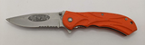 Trophy Hunter Partially Serrated Orange Folding Pocket Knife 3.5" Drop Point