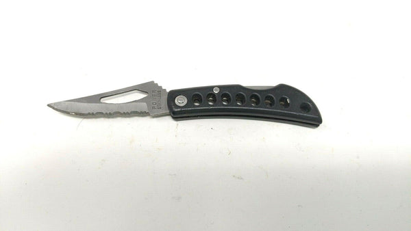 Power Stainless Small Folding Pocket Knife Black Delrin Lockback Combo Blade