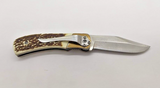 Unbranded Clip Point Plain Edge Ivory Brown Handle Liner Folding Pocket Knife