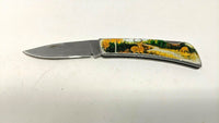 Vanadium Stainless Steel Folding Pocket Knife Taiwan Lockback Deer Scene Handle