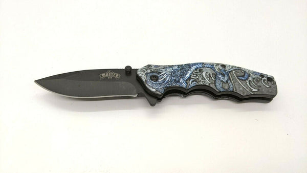 Master USA MU-A104 Folding Pocket Knife Assisted Plain Liner Dragon GFN Handle