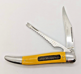 Vintage Imperial Stainless USA Fish Scaler 2 Blade Yellow Folding Pocket Knife