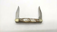 Mustang 10306 Double Blade Folding Pocket Knife Plain Edge 3 Pin Pink Faux Pearl