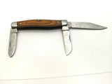 Vintage Lansky LKN005 Stockman Folding Pocket Knife 3 Pin Wood w/SS Bolsters