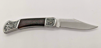 Unique Plain Edge Clip Point Engraved Wood Handle "BRF" Folding Pocket Knife