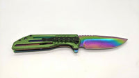 Snake Eye Rainbow Folding Pocket Knife Assisted Plain Liner Lock Aluminum Handle