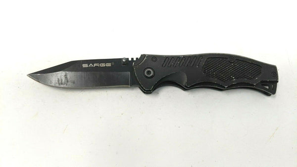 Sarge SK-803 Folding Pocket Knife Plain Liner Pistol Grip Black Anodized Alum