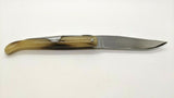 Mongin Pliant Corne Blonde Inox Folding Pocket Knife Horn Scales w/Leather Pouch