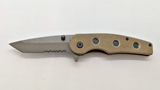 Unbranded Tanto Point Combination Blade Tan Handle Folding Pocket Knife